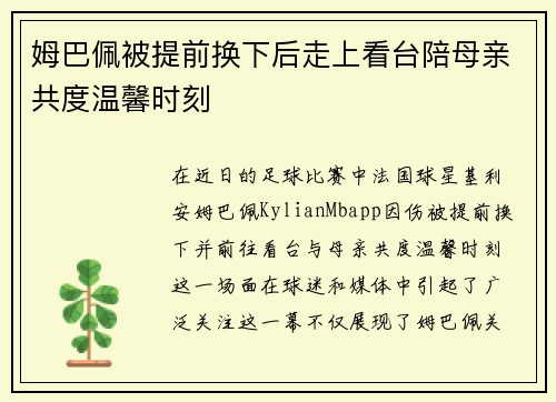 姆巴佩被提前换下后走上看台陪母亲共度温馨时刻